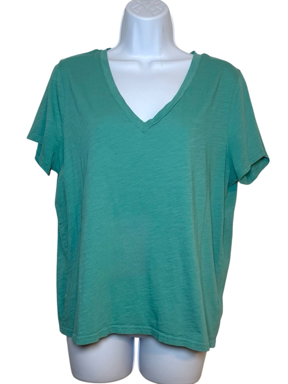 J.Crew Slub Cotton Tee Teal V-Neck Short Sleeve Basic Top Essential Lightweight